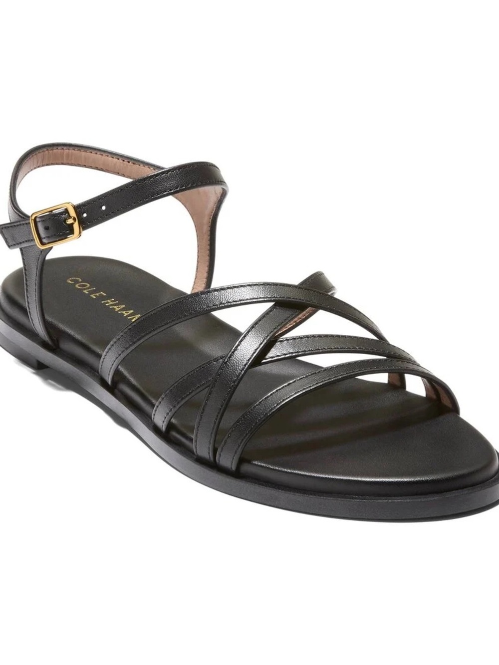 Cole Haan Black Flynn Leather Ankle-Buckle Sandal